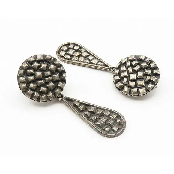 MEXICO 925 Sterling Silver Vintage Oxidized Linked Dangle Earrings EG5852